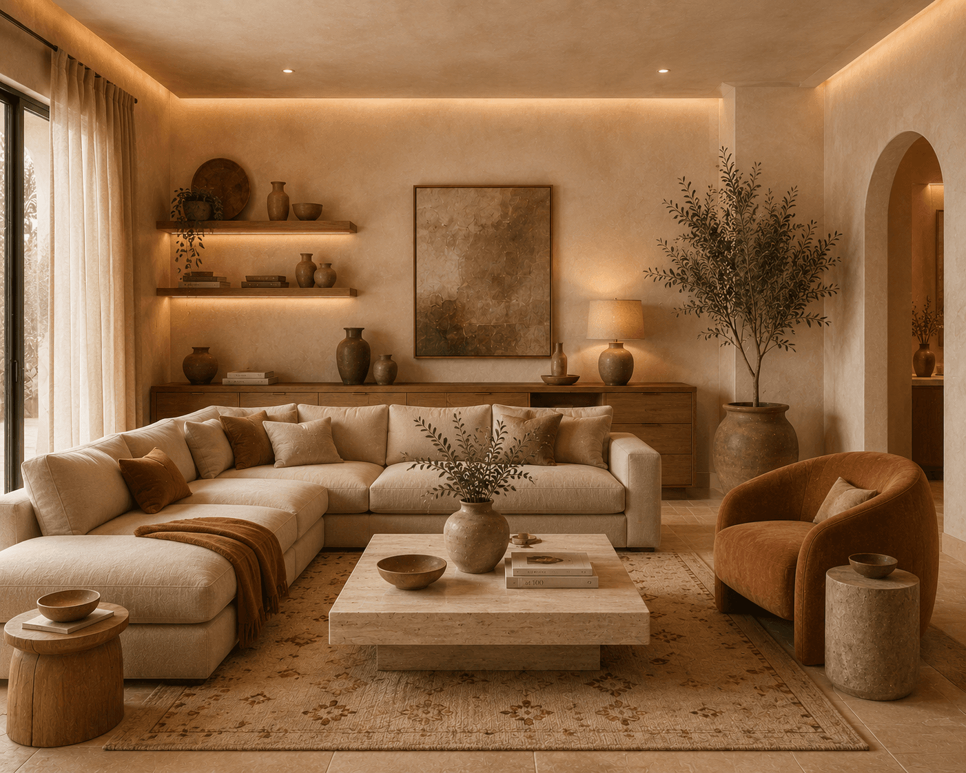 Kollektion in Terrakotta, Sand und naturbelassener Eiche