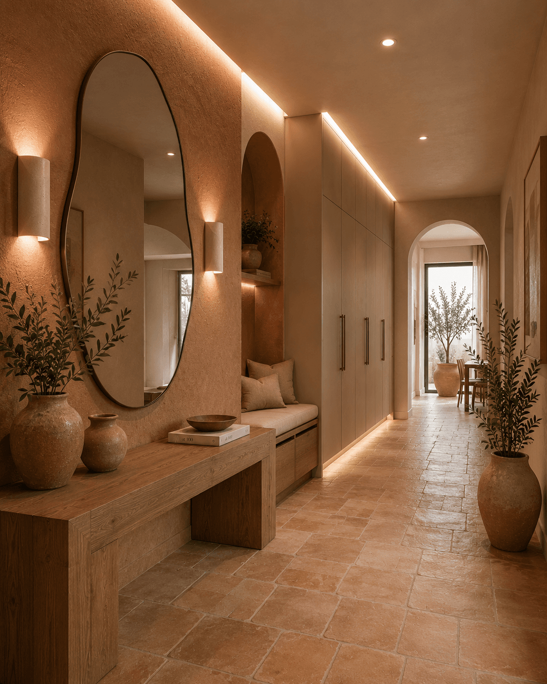 Kollektion in Terrakotta, Sand und naturbelassener Eiche